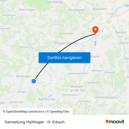 Gemarkung Hailtingen to Erbach map