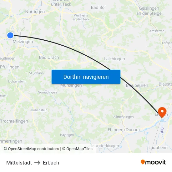 Mittelstadt to Erbach map