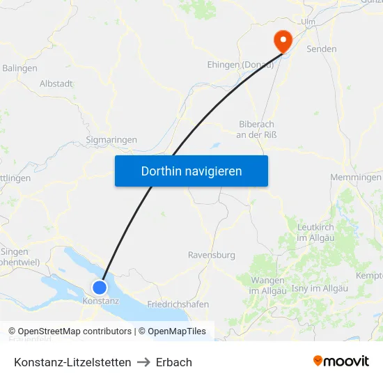 Konstanz-Litzelstetten to Erbach map