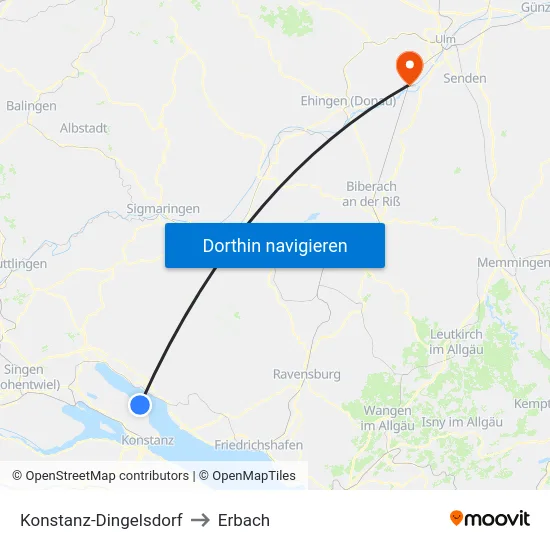 Konstanz-Dingelsdorf to Erbach map