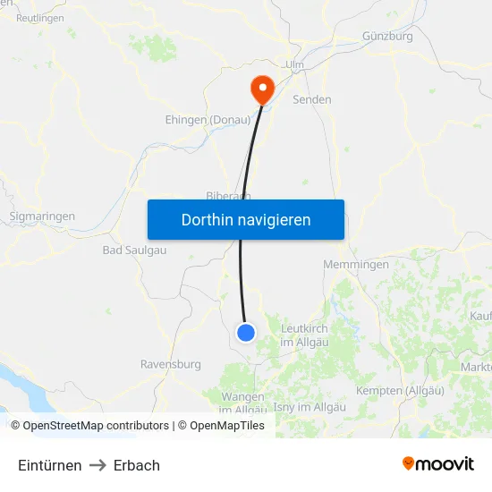 Eintürnen to Erbach map