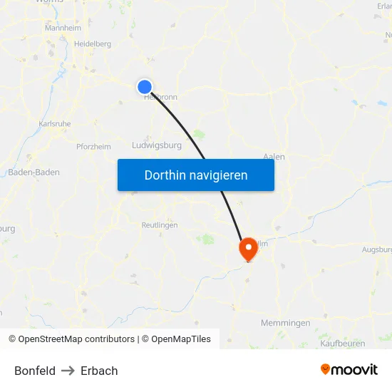 Bonfeld to Erbach map