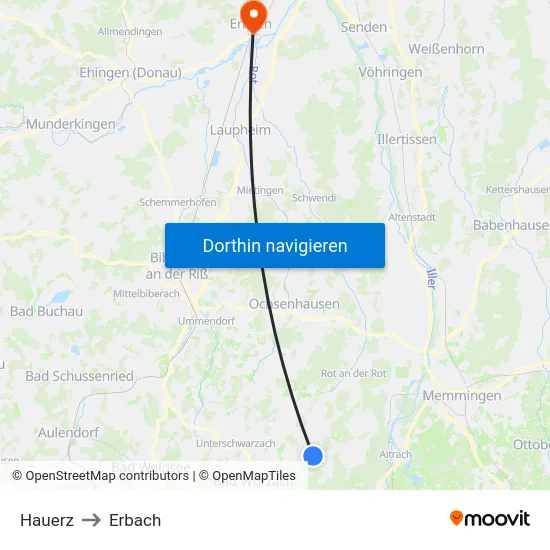 Hauerz to Erbach map