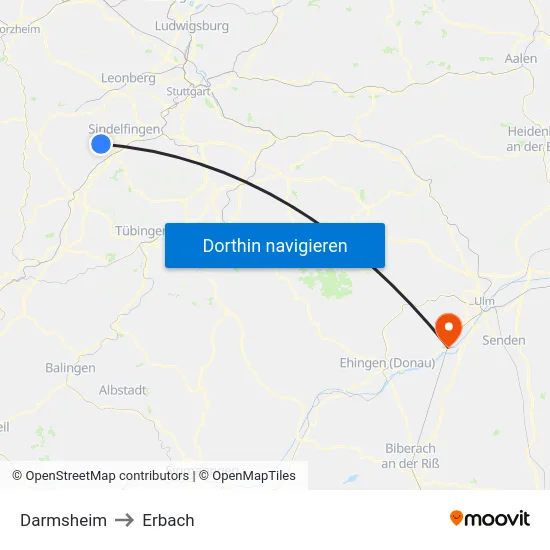 Darmsheim to Erbach map