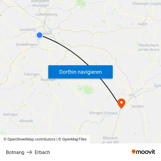 Botnang to Erbach map