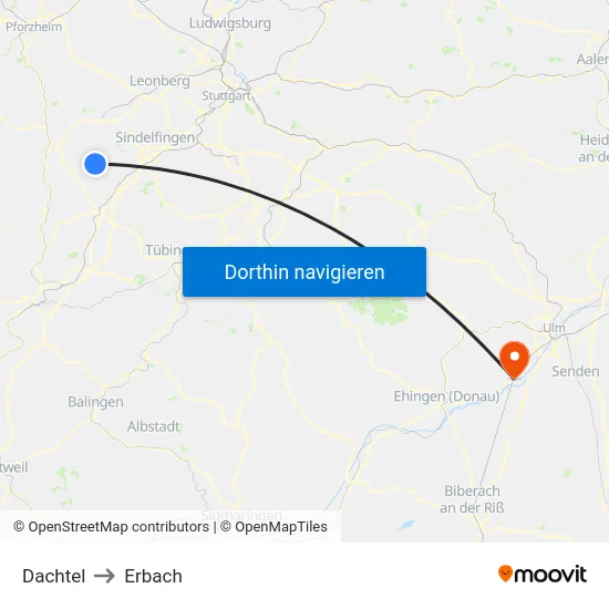 Dachtel to Erbach map