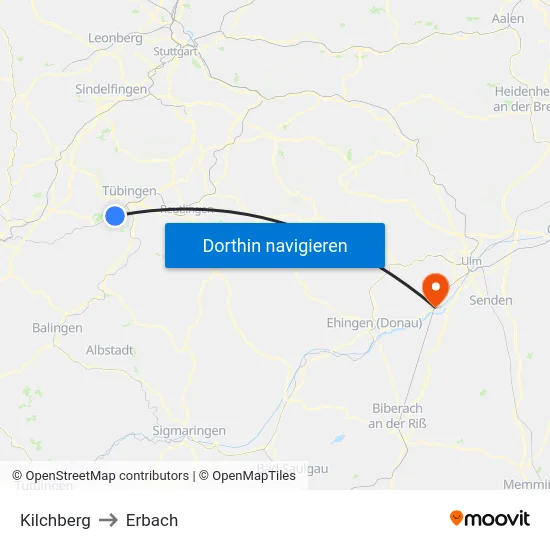 Kilchberg to Erbach map