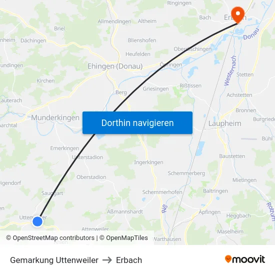 Gemarkung Uttenweiler to Erbach map
