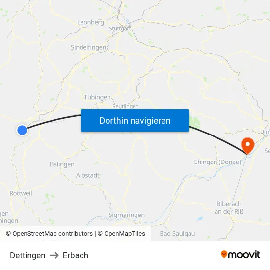 Dettingen to Erbach map