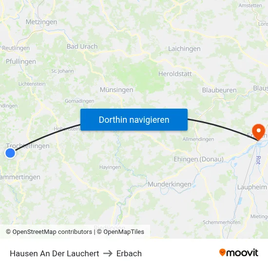 Hausen An Der Lauchert to Erbach map