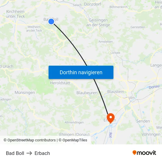 Bad Boll to Erbach map