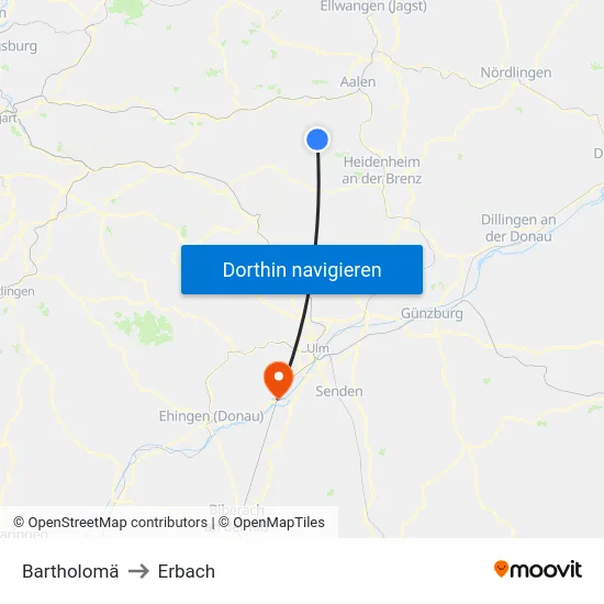 Bartholomä to Erbach map