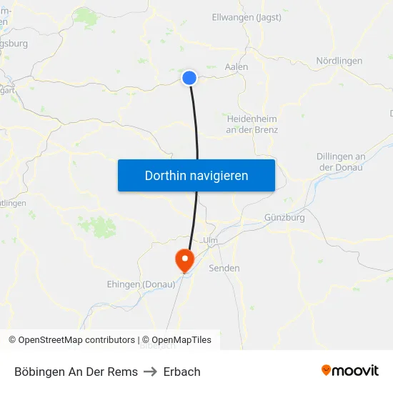 Böbingen An Der Rems to Erbach map