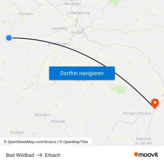 Bad Wildbad to Erbach map