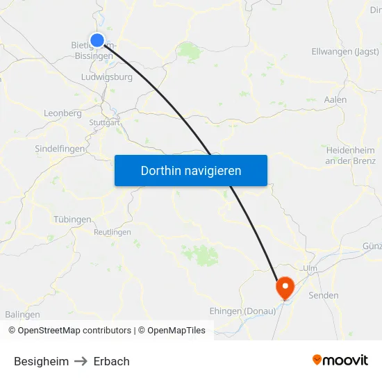 Besigheim to Erbach map