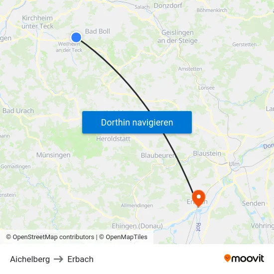 Aichelberg to Erbach map