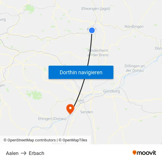 Aalen to Erbach map