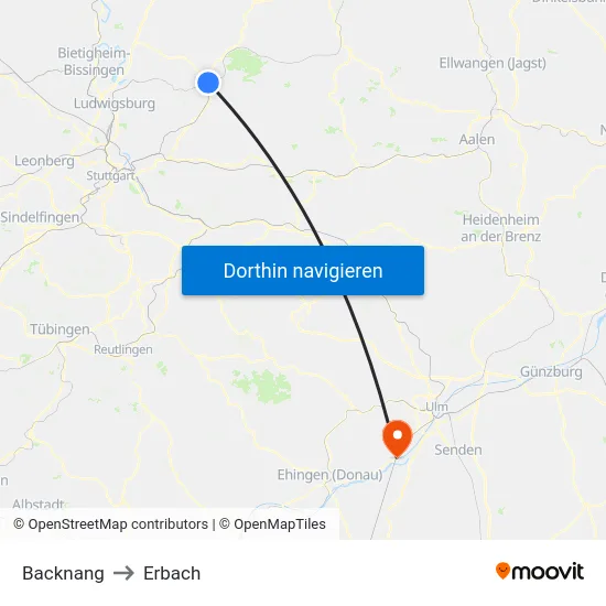 Backnang to Erbach map