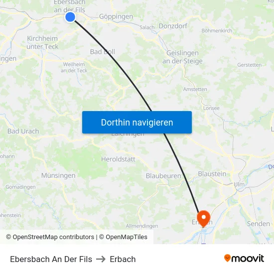 Ebersbach An Der Fils to Erbach map