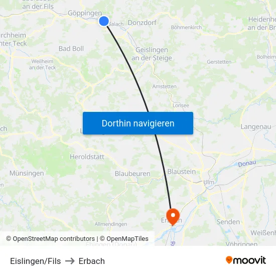Eislingen/Fils to Erbach map
