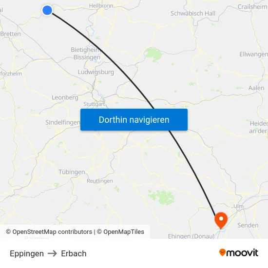 Eppingen to Erbach map