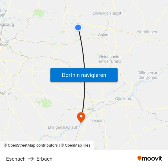 Eschach to Erbach map