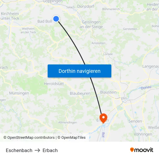 Eschenbach to Erbach map