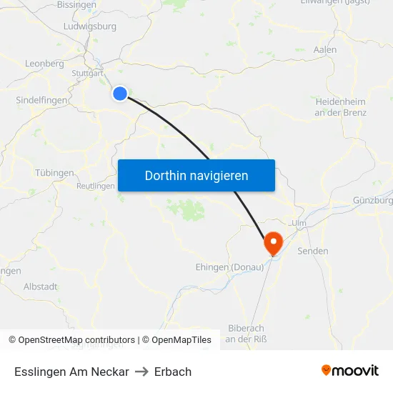 Esslingen Am Neckar to Erbach map