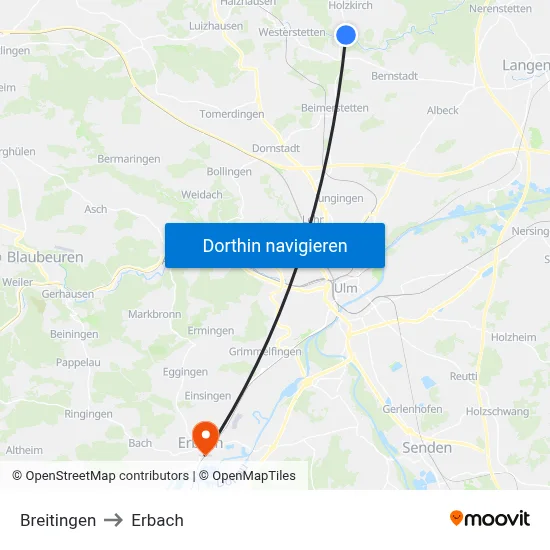 Breitingen to Erbach map