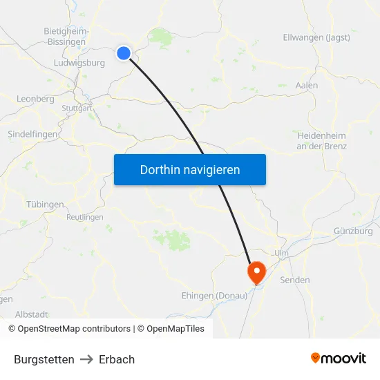Burgstetten to Erbach map