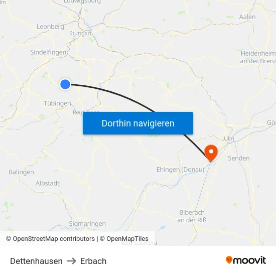 Dettenhausen to Erbach map