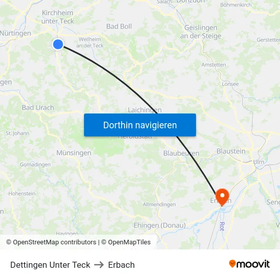 Dettingen Unter Teck to Erbach map