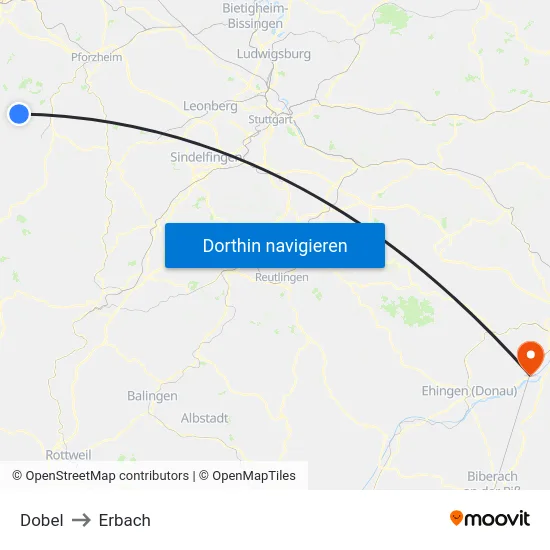 Dobel to Erbach map