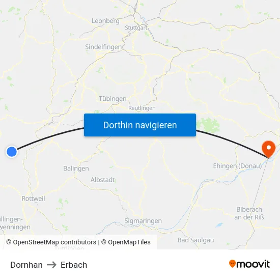 Dornhan to Erbach map