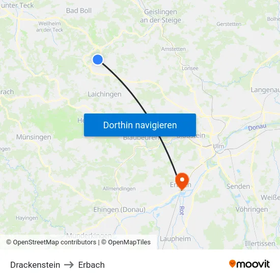 Drackenstein to Erbach map