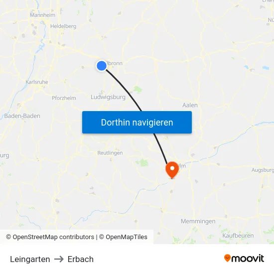 Leingarten to Erbach map