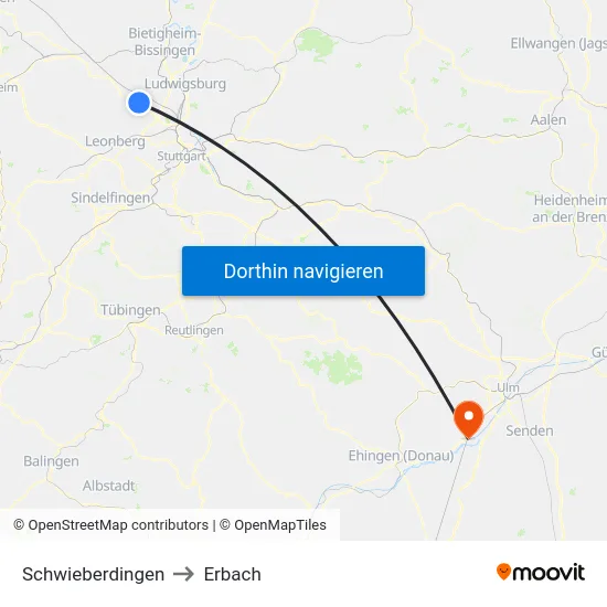 Schwieberdingen to Erbach map