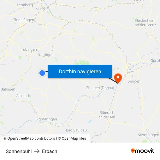 Sonnenbühl to Erbach map