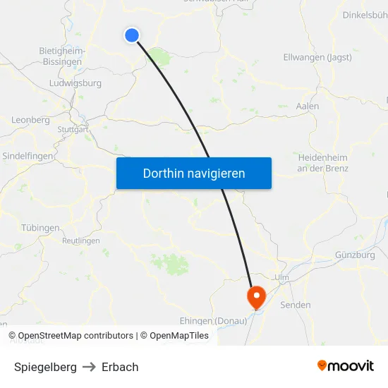 Spiegelberg to Erbach map