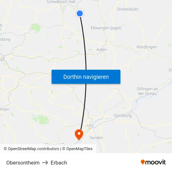 Obersontheim to Erbach map