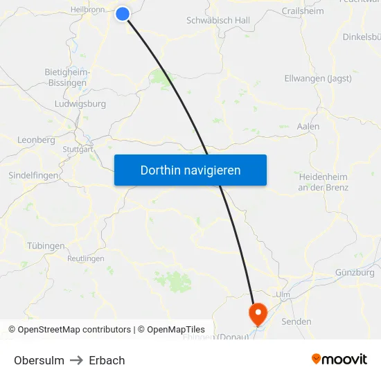 Obersulm to Erbach map