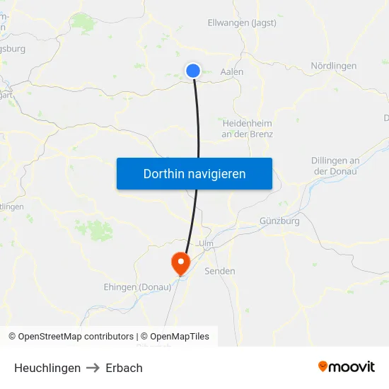 Heuchlingen to Erbach map