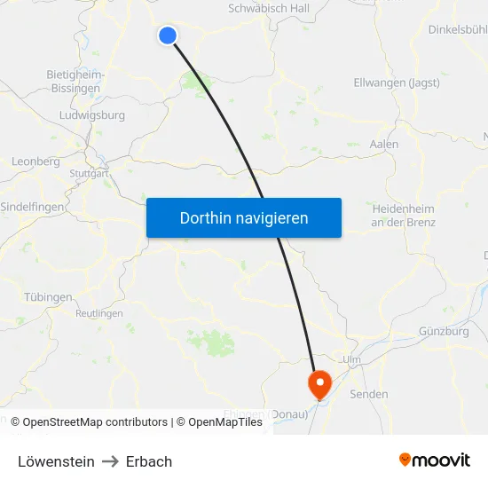 Löwenstein to Erbach map