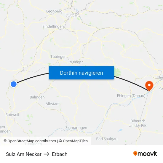 Sulz Am Neckar to Erbach map