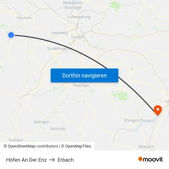 Höfen An Der Enz to Erbach map