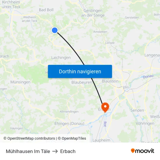 Mühlhausen Im Täle to Erbach map