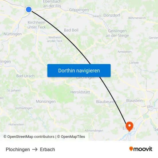 Plochingen to Erbach map