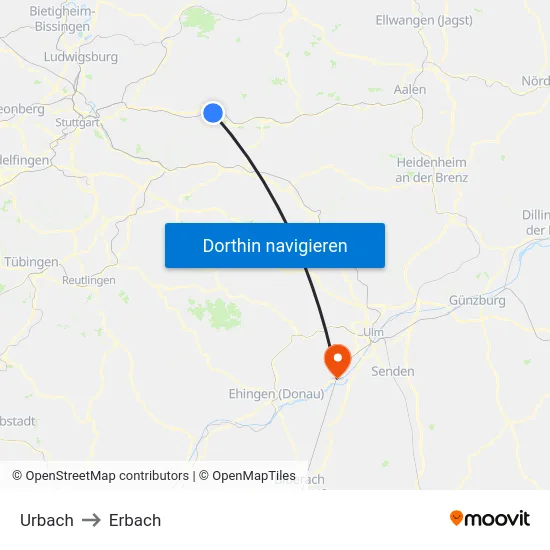 Urbach to Erbach map