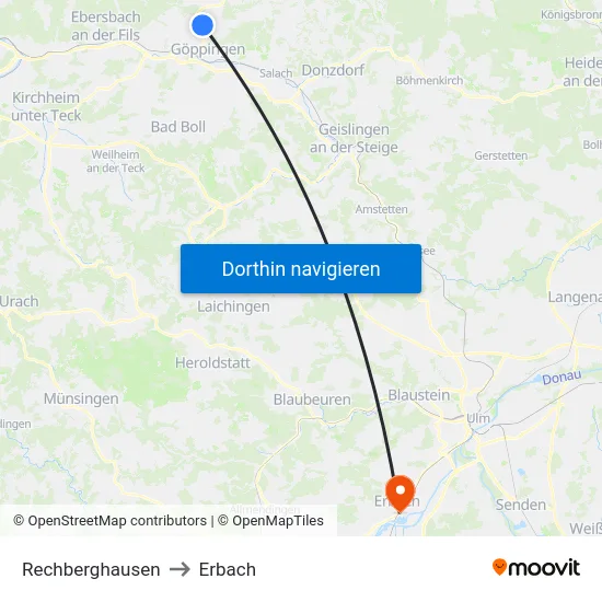Rechberghausen to Erbach map