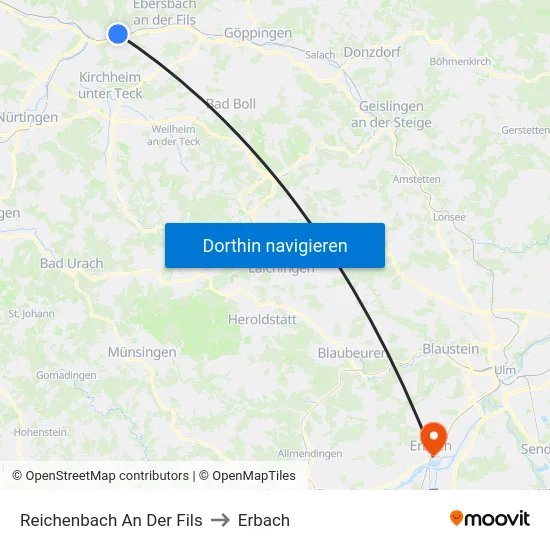 Reichenbach An Der Fils to Erbach map